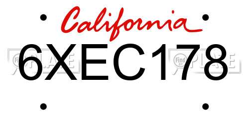 6XEC178 California License Plate