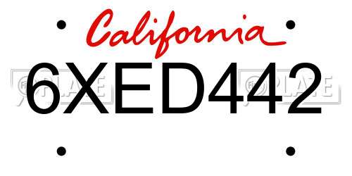 6XED442 California License Plate