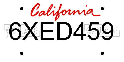 6XED459 California License Plate