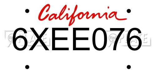 6XEE076 California License Plate