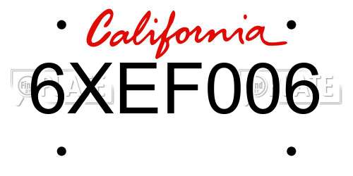 6XEF006 California License Plate