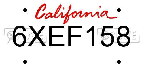 6XEF158 California License Plate