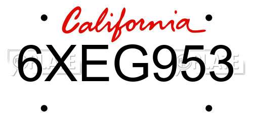 6XEG953 California License Plate