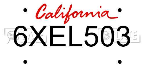 6XEL503 California License Plate