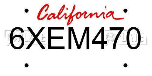 6XEM470 California License Plate