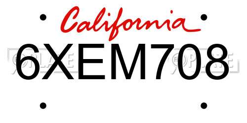 6XEM708 California License Plate