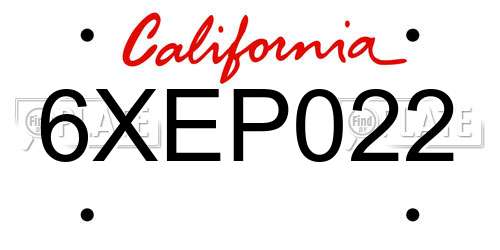 6XEP022 California License Plate