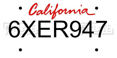 6XER947 California License Plate