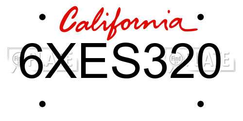 6XES320 California License Plate