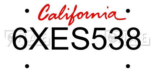 6XES538 California License Plate