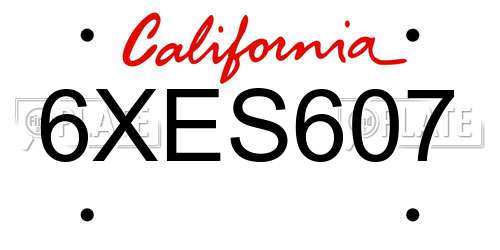 6XES607 California License Plate