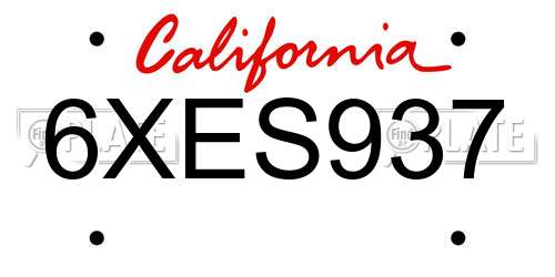 6XES937 California License Plate