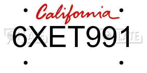 6XET991 California License Plate