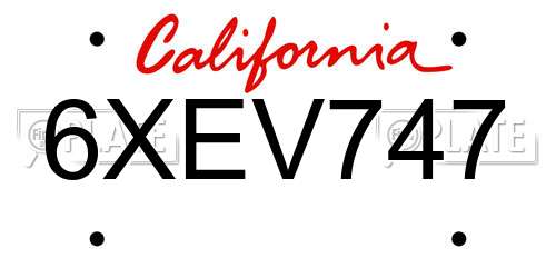 6XEV747 California License Plate