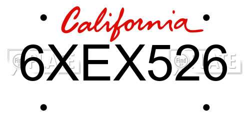 6XEX526 California License Plate
