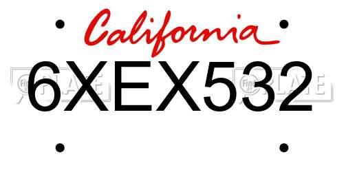 6XEX532 California License Plate