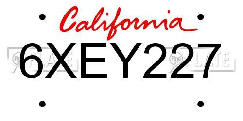 6XEY227 California License Plate