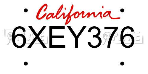6XEY376 California License Plate