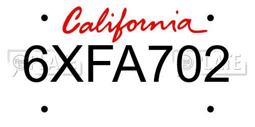 6XFA702 California License Plate