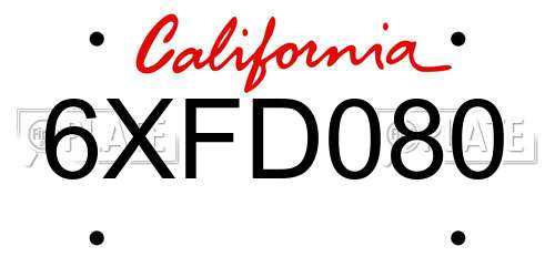 6XFD080 California License Plate