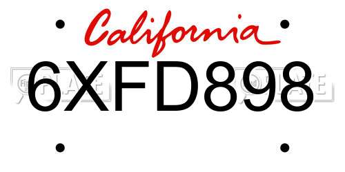 6XFD898 California License Plate