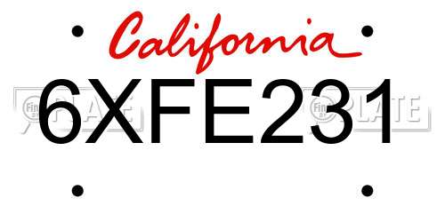 6XFE231 California License Plate