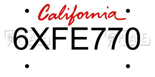 6XFE770 California License Plate