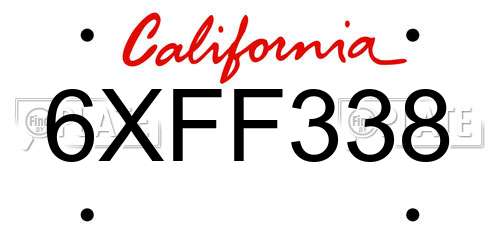 6XFF338 California License Plate