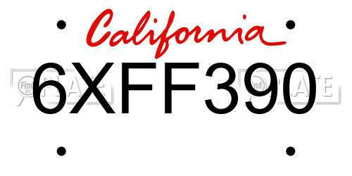 6XFF390 California License Plate