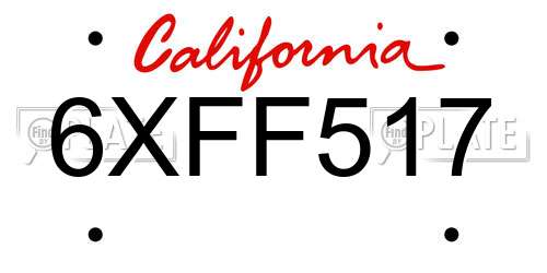 6XFF517 California License Plate