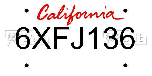 6XFJ136 California License Plate