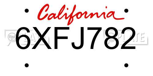 6XFJ782 California License Plate