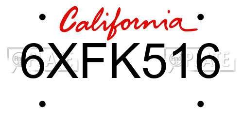 6XFK516 California License Plate