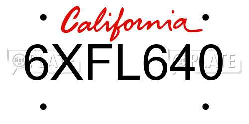 6XFL640 California License Plate