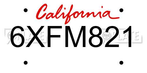 6XFM821 California License Plate