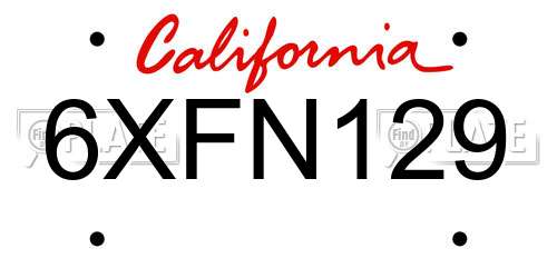 6XFN129 California License Plate