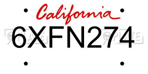6XFN274 California License Plate