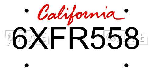 6XFR558 California License Plate