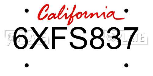 6XFS837 California License Plate