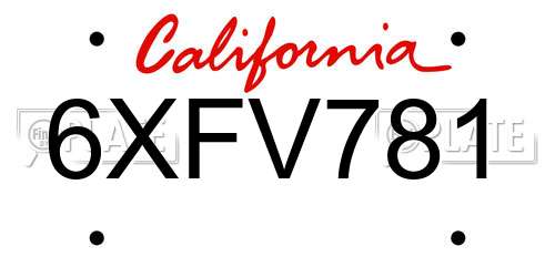 6XFV781 California License Plate