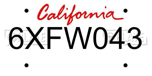 6XFW043 California License Plate