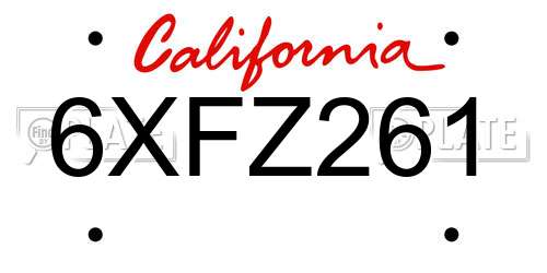 6XFZ261 California License Plate