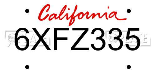 6XFZ335 California License Plate