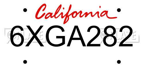 6XGA282 California License Plate