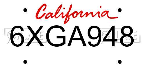 6XGA948 California License Plate