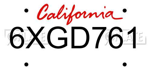6XGD761 California License Plate