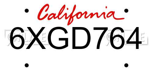 6XGD764 California License Plate