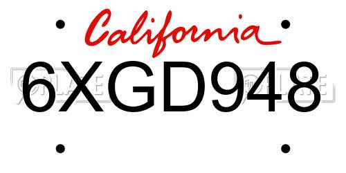 6XGD948 California License Plate