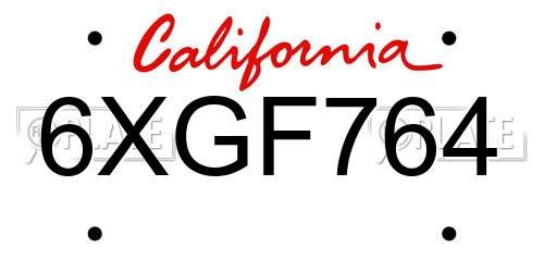 6XGF764 California License Plate