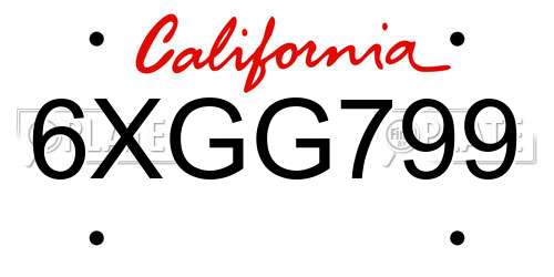 6XGG799 California License Plate